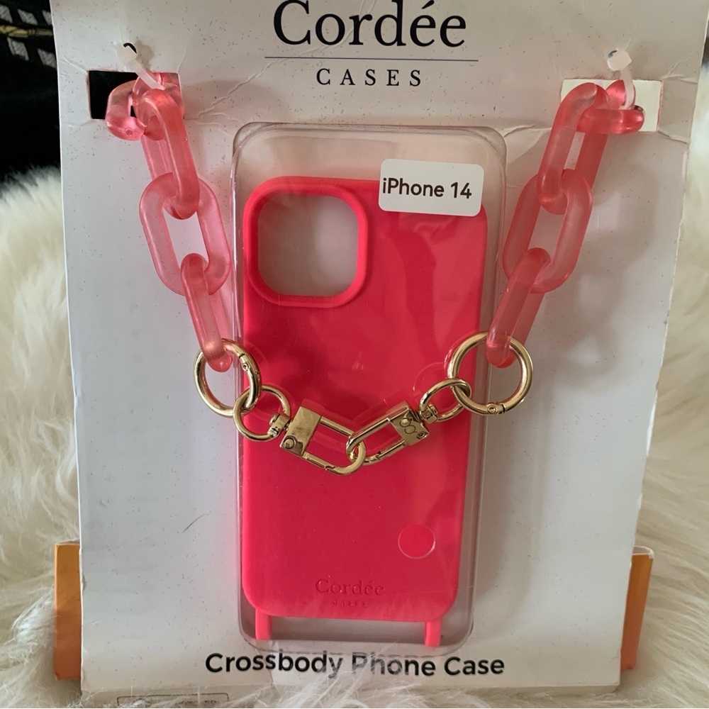 Pink Crossbody iPhone 14 Phone Case Chain link Strap - Picture 2 of 14